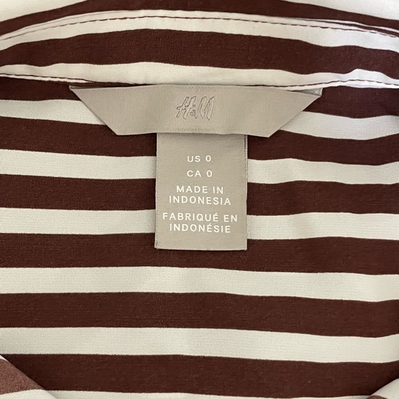 H&M Womens White & Brown Striped Silky Button Down Shirt Size Small - Picture 3 of 9